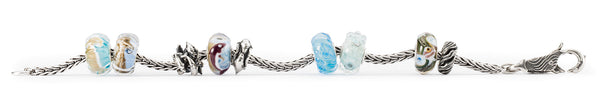 Dolphins Delight beads and clasp on a foxtail silver bracelet