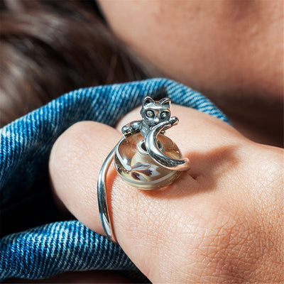 Verliebte Katze Fantasy Silber Ring